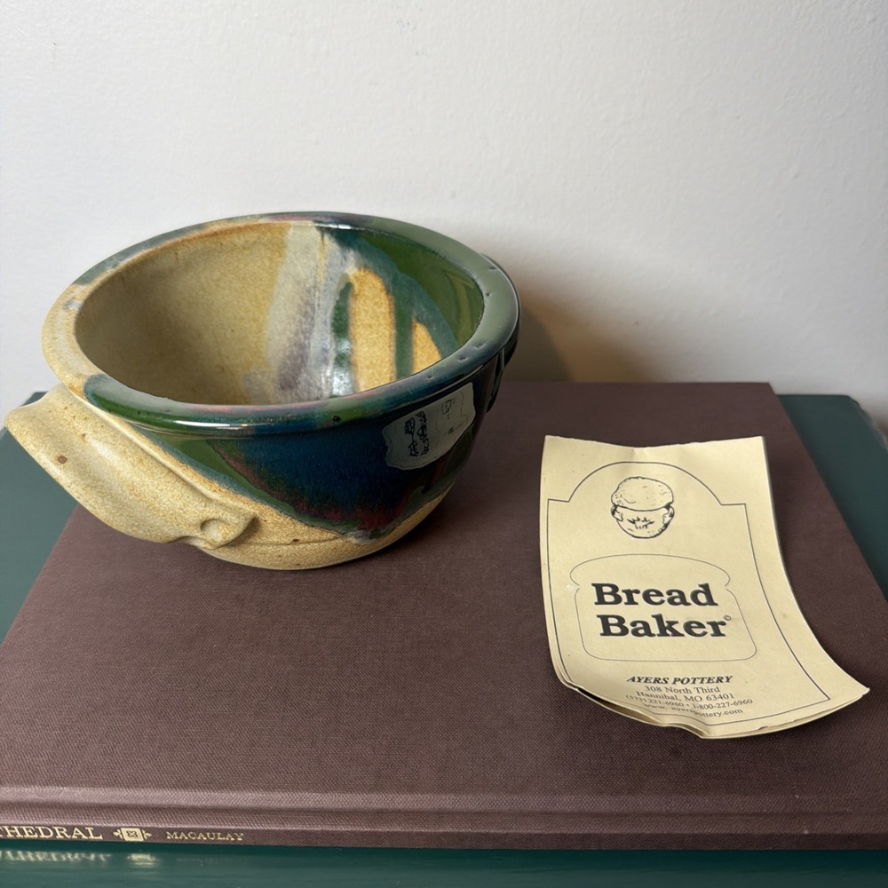 Ayers Pottery Stoneware Bread Baker USA Multicolor Glaze Sourdough Baking Needs